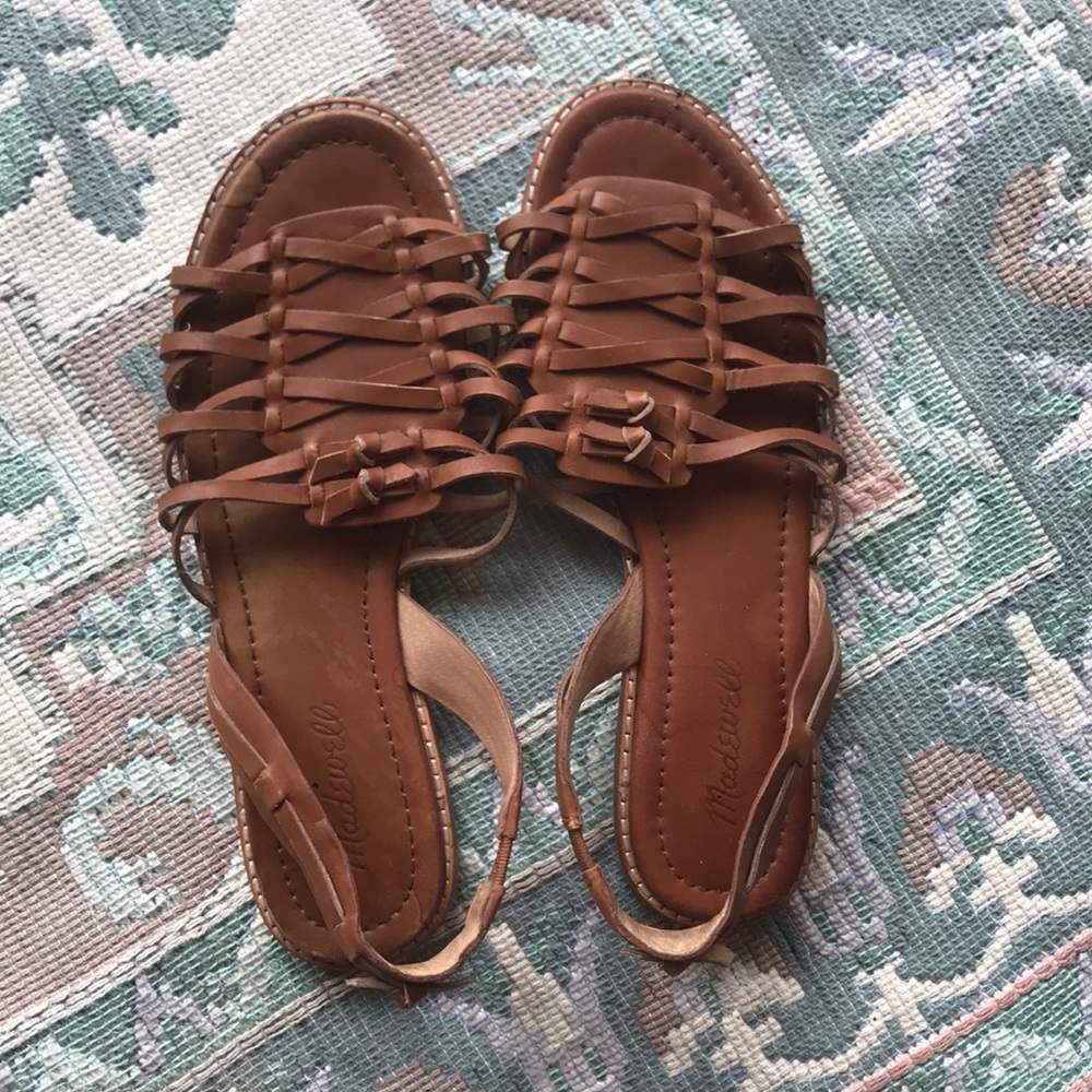 Madewell Brown Leather Huarache Woven Sandal